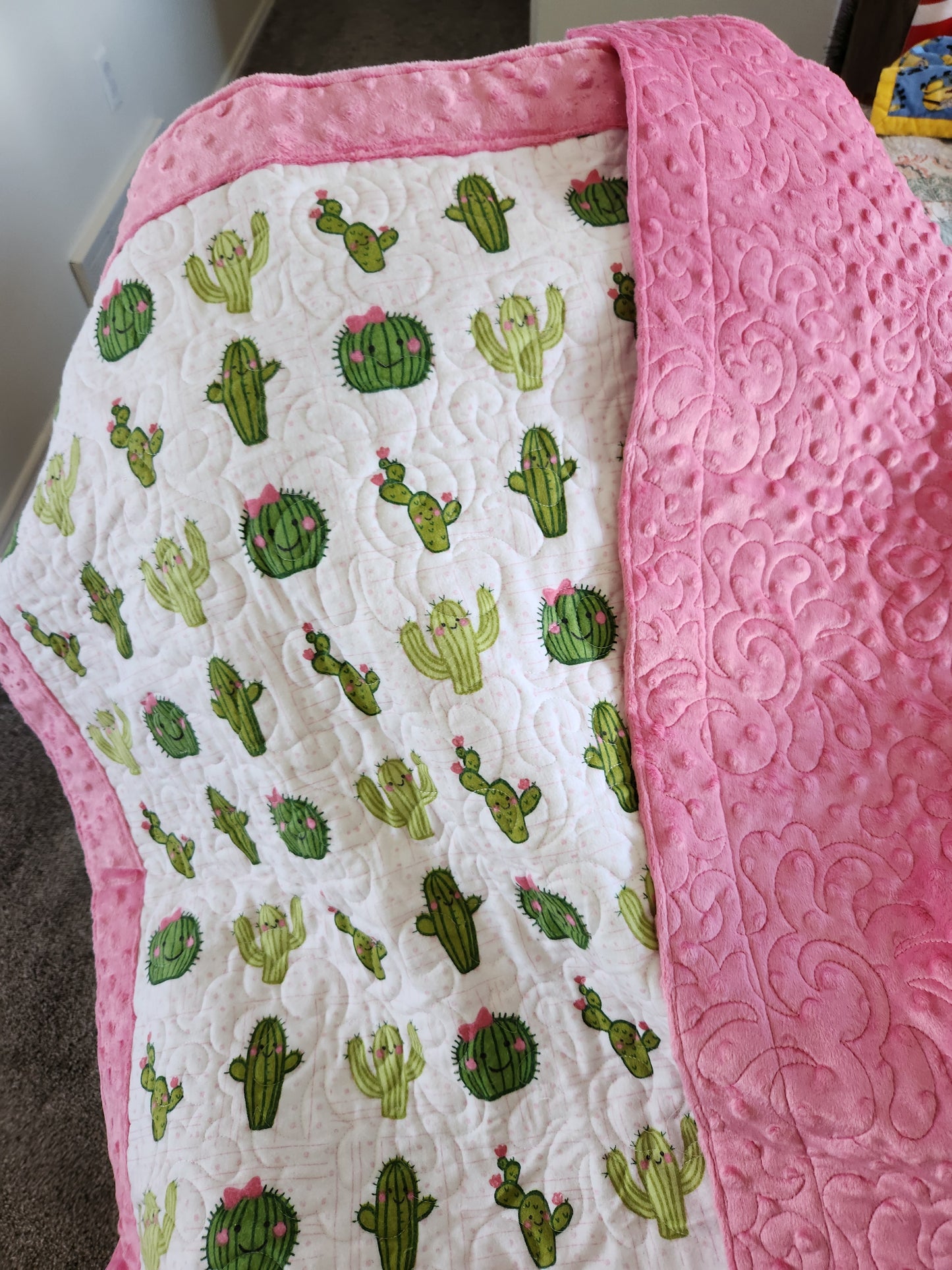 Baby Girl Cactus with Minky Binding